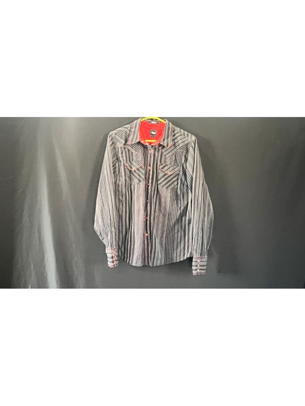 Cruel Girl Women XL Black White Stripe Red Snap Western Rodeo Shirt